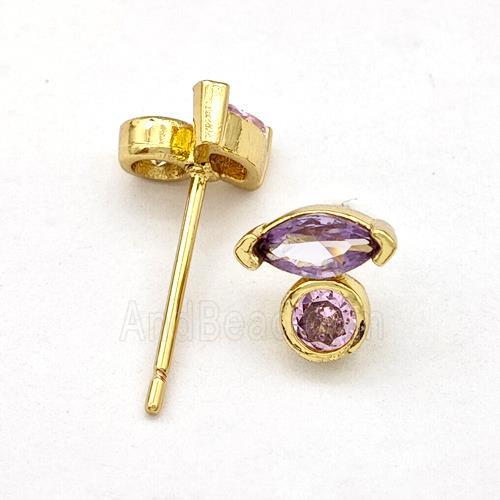 Copper Stud Earrings Pave Purple Zirconia Eye Gold Plated