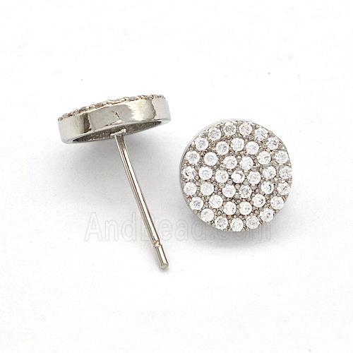 Copper Stud Earrings Pave Zirconia Circle Platinum Plated