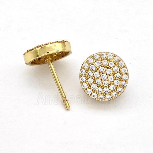 Copper Stud Earrings Pave Zirconia Circle Gold Plated