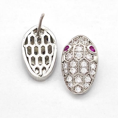 Copper Stud Earrings Pave Zirconia Snakehead Platinum Plated