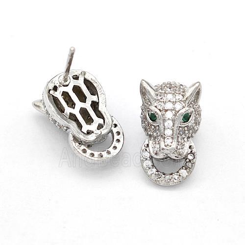 Copper Stud Earrings Pave Zirconia Leopard Platinum Plated