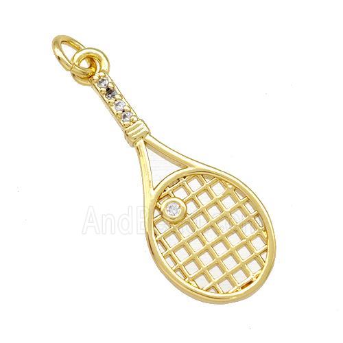 Tennis Racket Charms Copper Pendant Pave Zirconia Sports Gold Plated