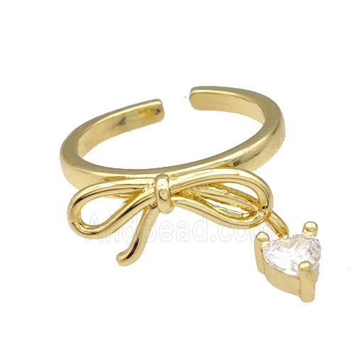 Copper Bow Rings Pave Heart Zirconia Gold Plated
