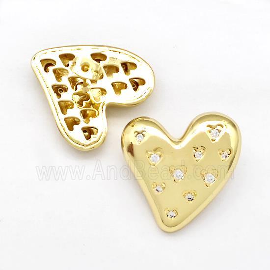 Copper Heart Stud Earrings Pave Zirconia Gold Plated