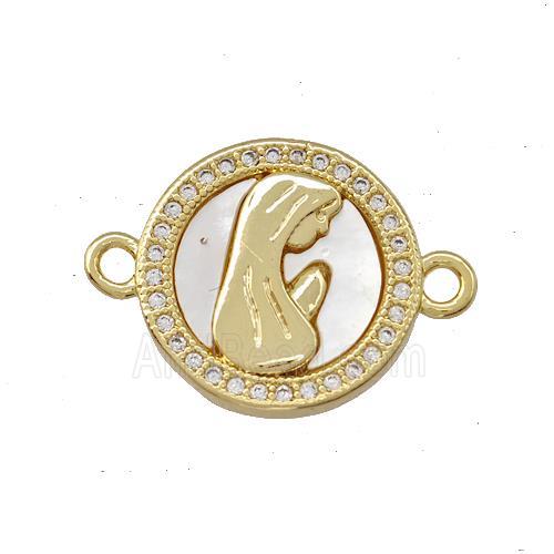 Virgin Mary Charms Copper Circle Connector Pave Shell Zirconia Prayer 18K Gold Plated