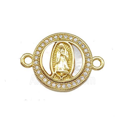 Jesus Charms Copper Circle Connector Pave Shell Zirconia 18K Gold Plated