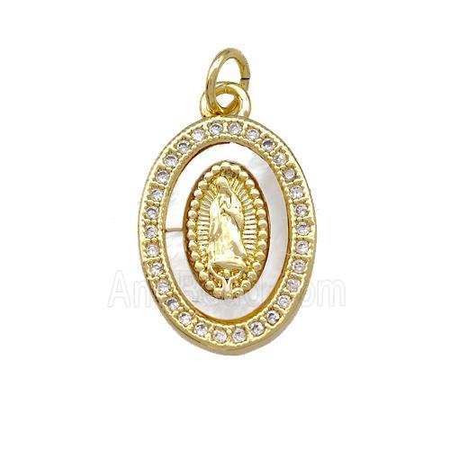 Jesus Charms Copper Oval Pendant Pave Shell Zirconia 18K Gold Plated