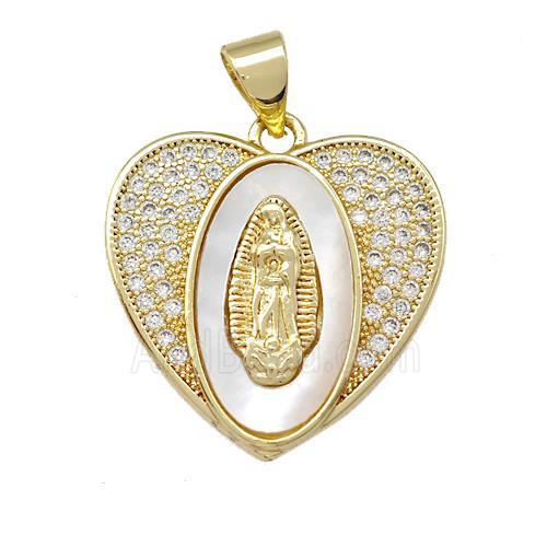 Jesus Charms Copper Heart Pendant Pave Shell Zirconia 18K Gold Plated