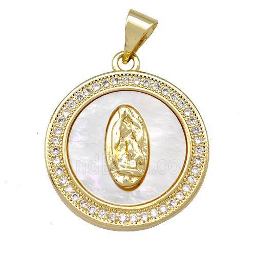 Jesus Charms Copper Heart Pendant Pave Shell Zirconia 18K Gold Plated