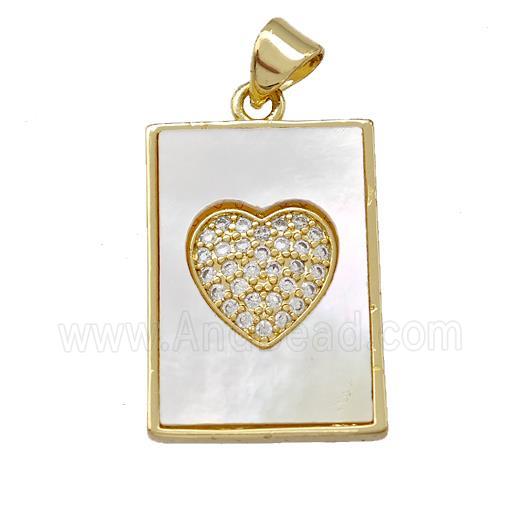 Copper Rectangle Pendant Pave Shell Zirconia Heart 18K Gold Plated