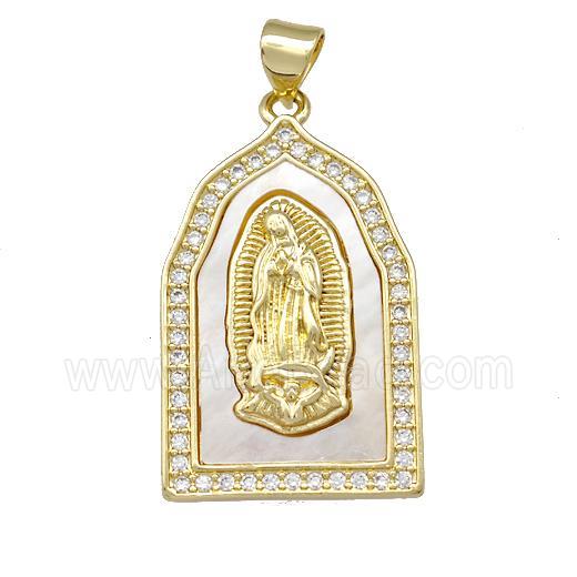 Jesus Charms Copper Pendant Pave Shell Zirconia 18K Gold Plated