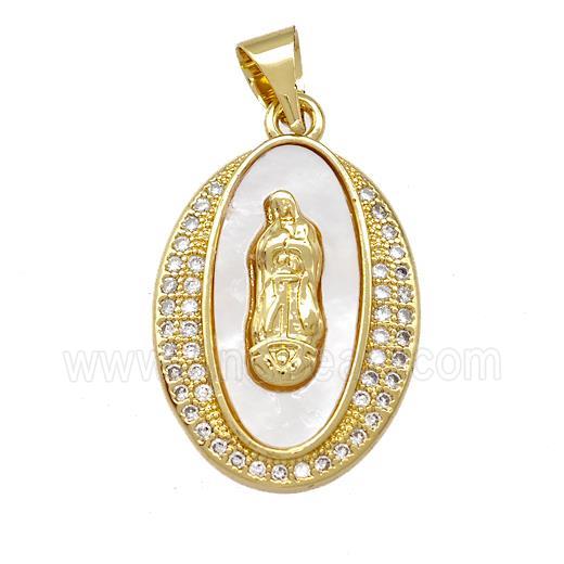 Jesus Charms Copper Oval Pendant Pave Shell Zirconia 18K Gold Plated
