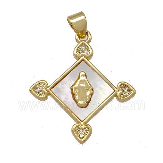 Jesus Charms Copper Pendant Pave Shell Zirconia 18K Gold Plated