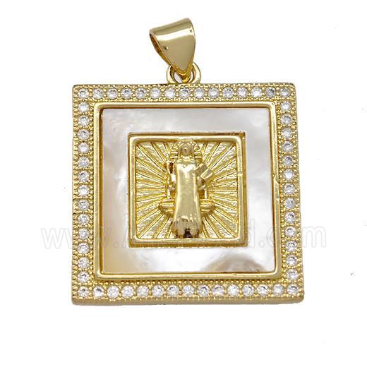Jesus Charms Copper Square Pendant Pave Shell Zirconia 18K Gold Plated