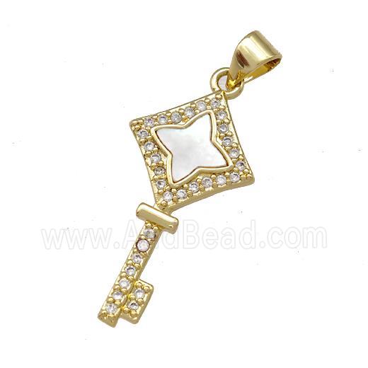 Copper Key Pendant Pave Shell Zirconia 18K Gold Plated