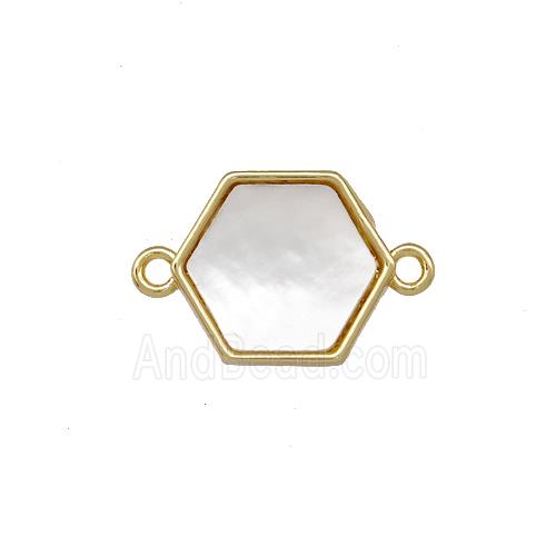 Copper Hexagon Connector Pave Shell 18K Gold Plated