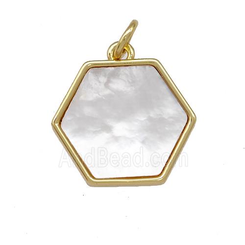 Copper Hexagon Pendant Pave Shell 18K Gold Plated