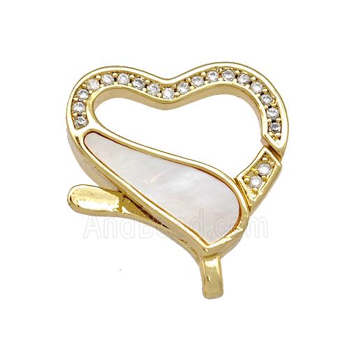 Copper Lobster Clasp Pave Shell Zirconia Heart 18K Gold Plated