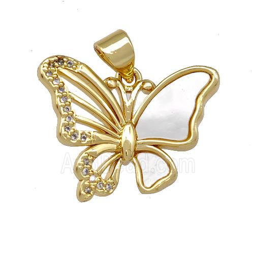 Copper Butterfly Pendant Pave Shell Zirconia 18K Gold Plated