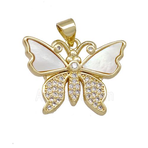 Copper Butterfly Pendant Pave Shell Zirconia 18K Gold Plated