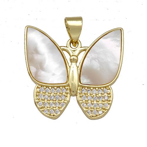 Copper Butterfly Pendant Pave Shell Zirconia 18K Gold Plated