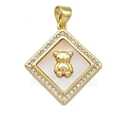 Copper Bear Charms Pendant Pave Shell Zirconia Square 18K Gold Plated