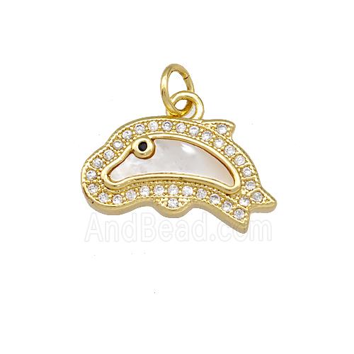 Copper Dolphin Charms Pendant Pave Shell Zirconia 18K Gold Plated