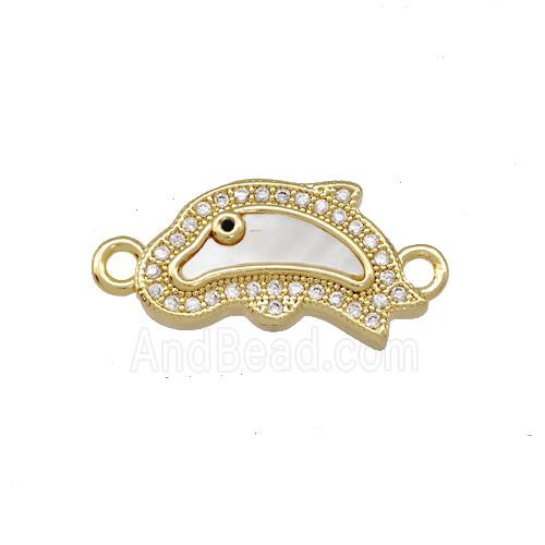 Copper Dolphin Charms Connector Pave Shell Zirconia 18K Gold Plated