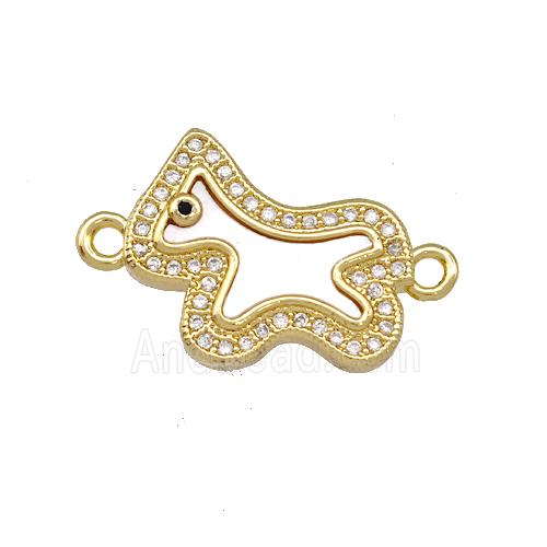 Copper Foal Charms Connector Pave Shell Zirconia Horse 18K Gold Plated