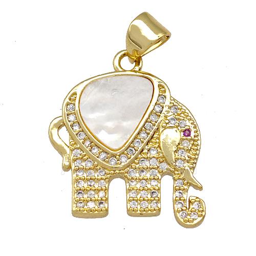 Copper Elephant Charms Pendant Pave Shell Zirconia 18K Gold Plated