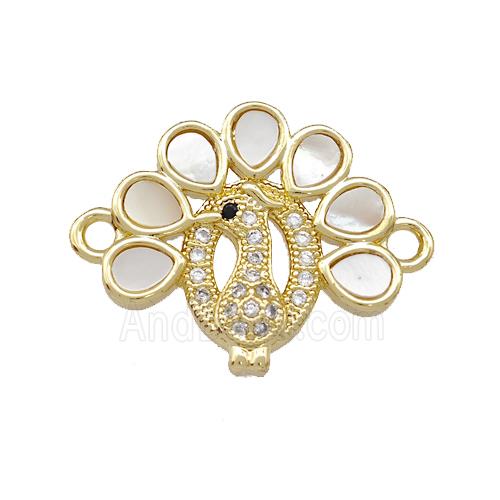 Copper Peafowl Charms Connector Pave Shell Zirconia 18K Gold Plated