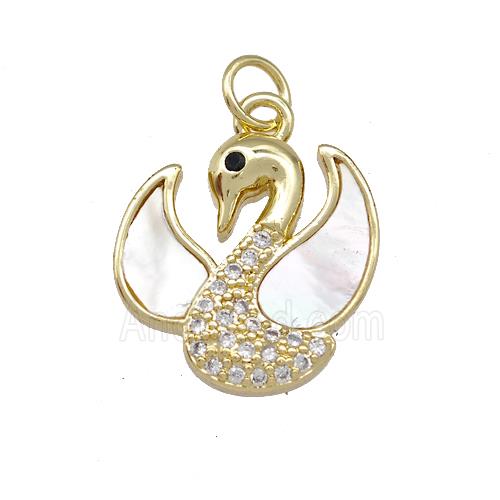 Copper Swan Pendant Pave Shell Zirconia 18K Gold Plated