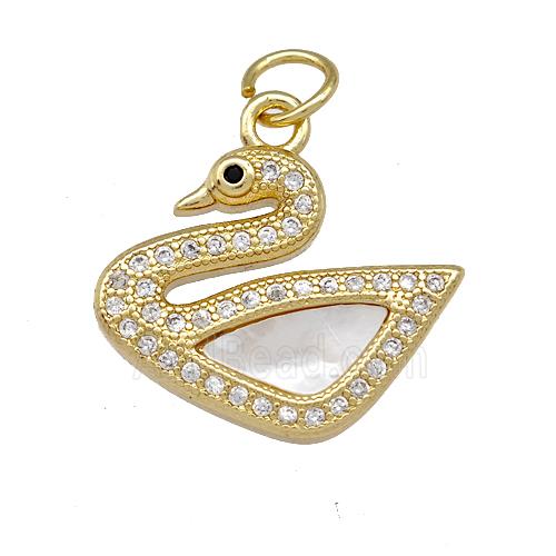 Copper Swan Pendant Pave Shell Zirconia 18K Gold Plated