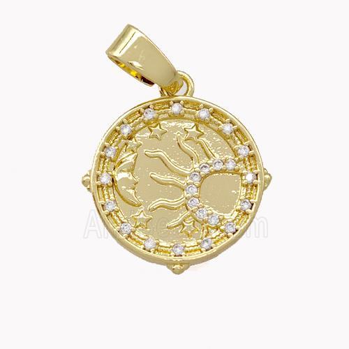 Copper Circle Pendant Micro Pave Zirconia Sun Moon Gold Plated