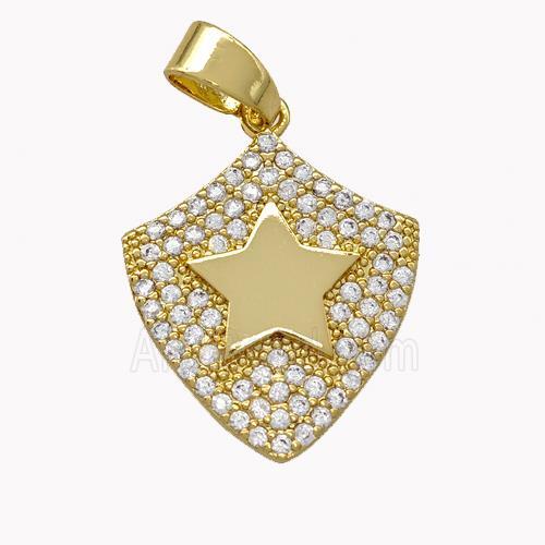 Copper Shield Pendant Micro Pave Zirconia Star Gold Plated
