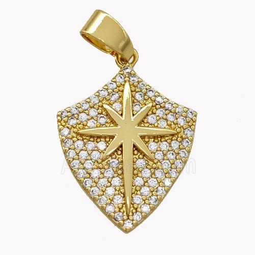 Copper Shield Pendant Micro Pave Zirconia Northstar Gold Plated