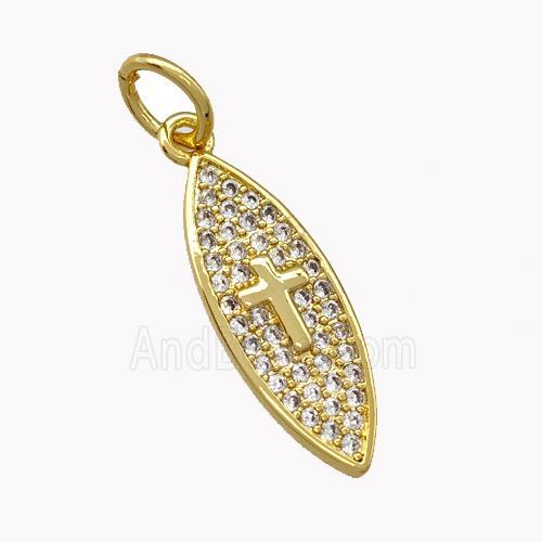 Copper Leaf Charms Pendant Micro Pave Zirconia Cross Gold Plated