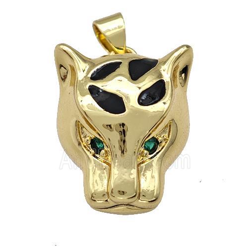 Copper Leopard Pendant Pave Zirconia Black Enamel Gold Plated