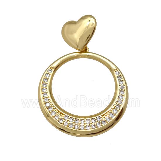 Copper Circle Pendant Pave Zirconia Heart Gold Plated