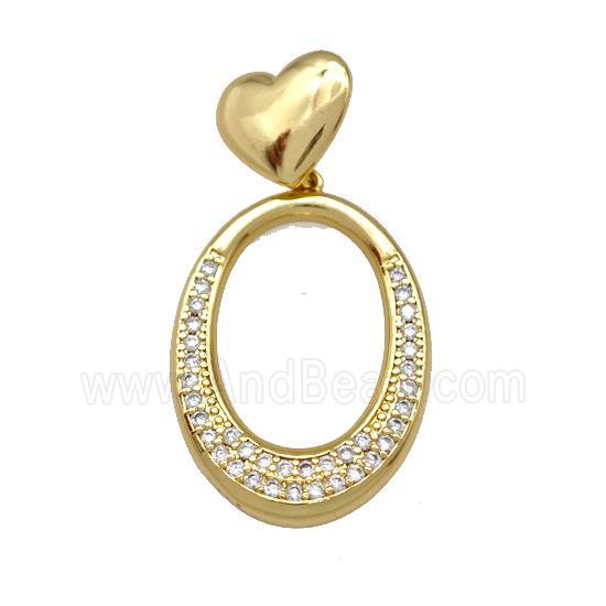 Copper Oval Pendant Pave Zirconia Heart Gold Plated