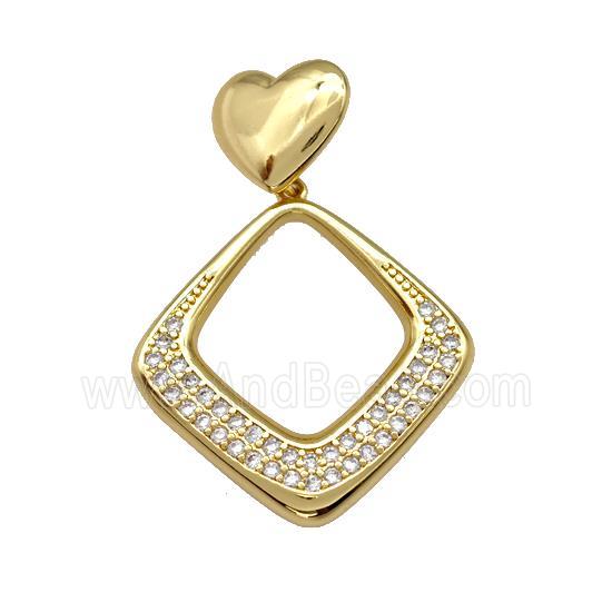 Copper Rhombus Pendant Pave Zirconia Heart Gold Plated