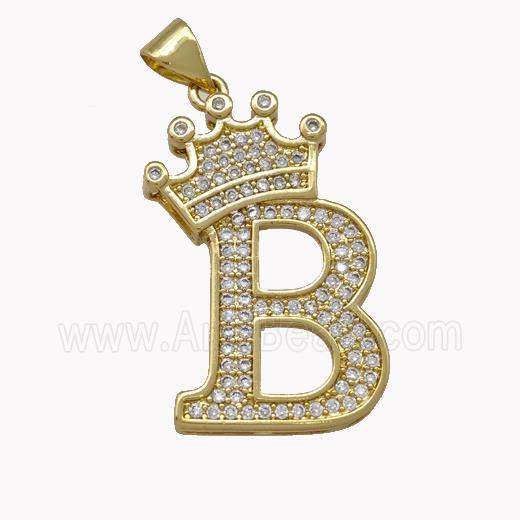 Copper Letter-B Pendant Micro Pave Zirconia Crown Gold Plated