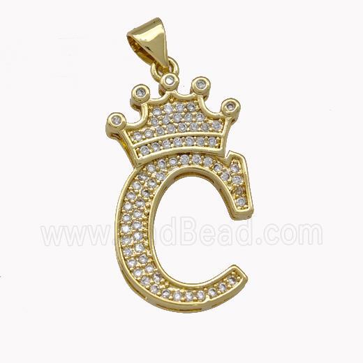 Copper Letter-C Pendant Micro Pave Zirconia Crown Gold Plated