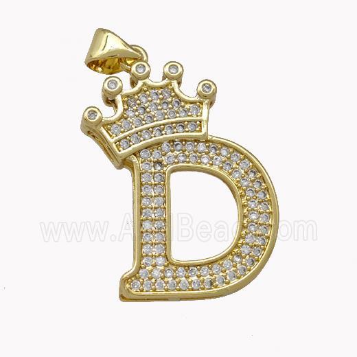 Copper Letter-D Pendant Micro Pave Zirconia Crown Gold Plated