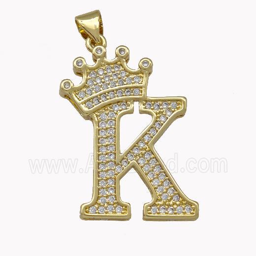 Copper Letter-K Pendant Micro Pave Zirconia Crown Gold Plated
