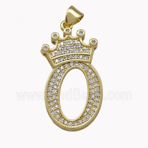 Copper Letter-O Pendant Micro Pave Zirconia Crown Gold Plated