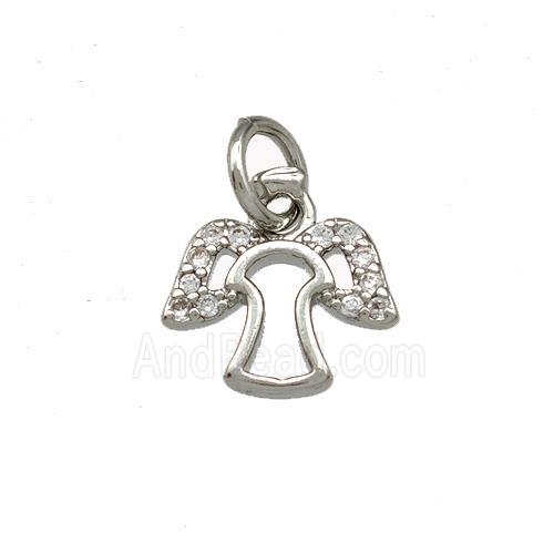 Copper Angel Pendant Pave Zirconia Platinum Plated