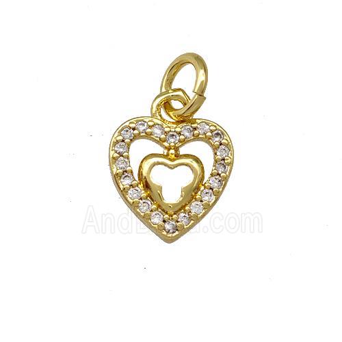 Copper Heart Pendant Micro Pave Zirconia Gold Plated