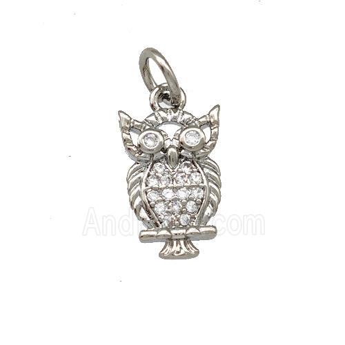 Copper Owl Pendant Pave Zirconia Platinum Plated