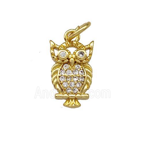 Copper Owl Pendant Pave Zirconia Gold Plated